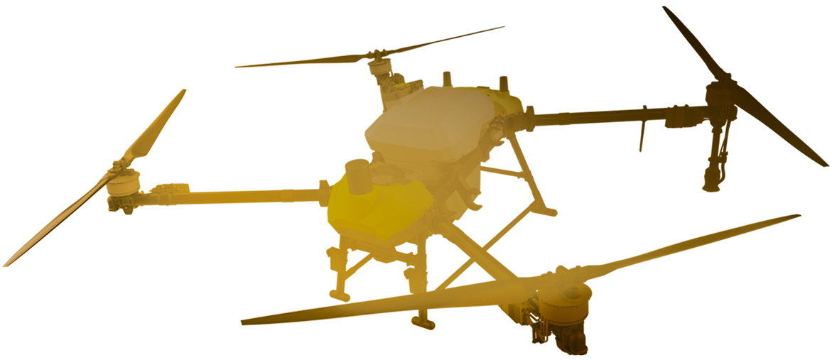 Ceres Air agricultural spray drone in flight over a field at sunset
